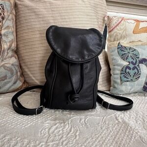 K. Bellum Handmade Full Grain Leather  Mini Backpack 10x12" Black Super Soft USA